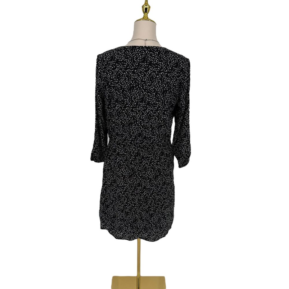 Garnet Hill Dress 4 Black White V Neck Tie Waist Boho Pockets 3/4 Sleeve Casual - Picture 12 of 15